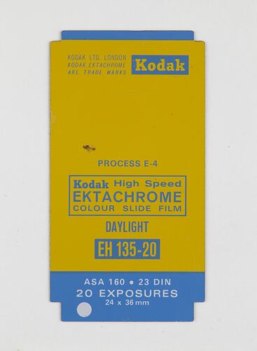 Label - Metal, Kodak Limited, 'Kodak High Speed Ektachrome', circa 1960s