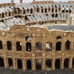 Model of Colosseum made of cork. Detail of external wall.