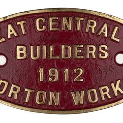Locomotive Builders Plate - Great Central Railway, Gorton Works, Manchester, England, 1912