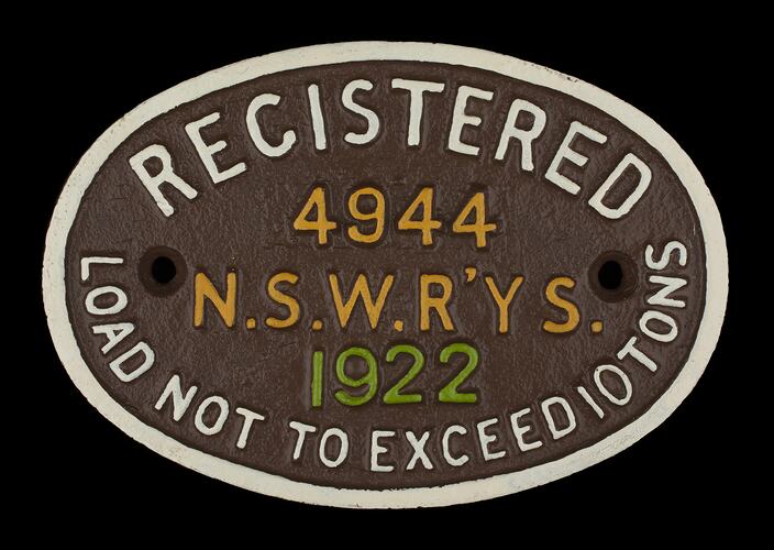 Rolling Stock Plate - NSW Government Railways, 1922
