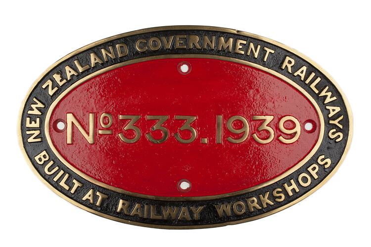 Locomotive Builders Plate - NZ Government Railways, 1939