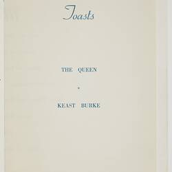 Programme - Kodak Australasia Pty Ltd, 'A Dinner Tendered to Keast Burke Upon the Occasion of His Retirement', Sydney, 30 Mar 1960, Page 1
