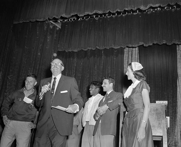 Bob & Dolly Dyer with Olympic Athletes, Melbourne, Victoria, 1956