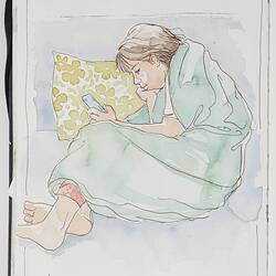 Sketch Of Teenager Curled On Couch With Smartphone During COVID-19, Barwon Heads, 8 Jul 2020