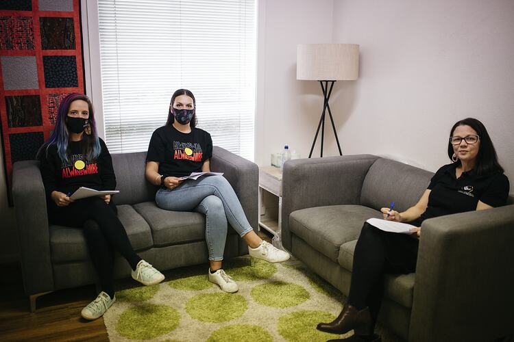Staff Members Prepare to be Interviewed at First Peoples Health and Wellbeing Clinic, Thomastown, Wurundjeri Woi Wurrung Country, Victoria, 25 Mar 2021