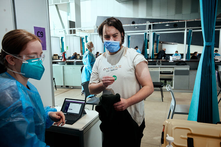 Andrew post-Vaccination, St Vincent's Vaccination Hub, Melbourne Museum, 23 Sep 2021