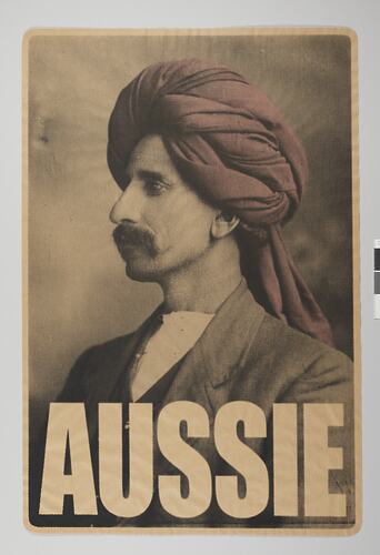 Image of man wearing turban. Large text at base.