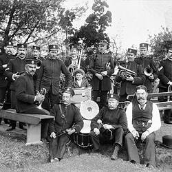 Negative - Band with Instruments, Gisborne, Victoria, 1896