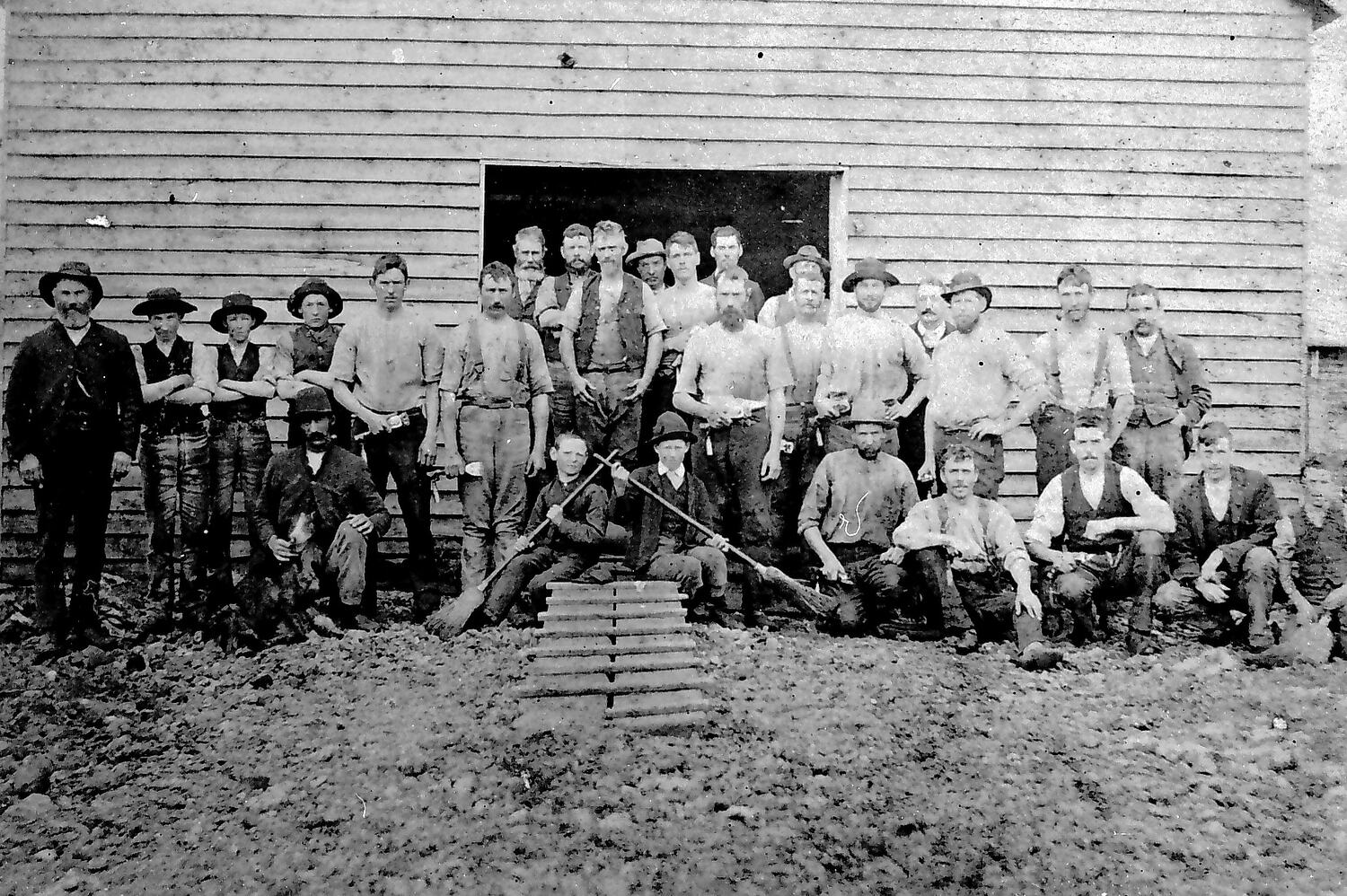 Negative Shearers in Front of Shearing Shed, Australia, circa 1900