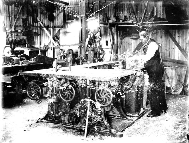 Negative - Man Inside a Workshop, Victoria, circa 1920