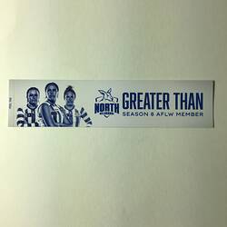Bumper Sticker - AFL Women's (AFLW) Competition, North Melbourne Members, Princes Park, Carlton, 3 Dec 2023