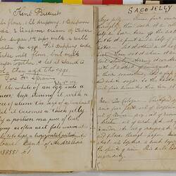Double page from handwritten 1870s recipe book.