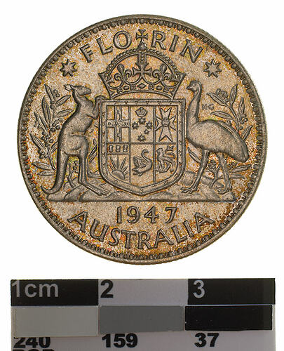 Coin - Florin (2 Shillings), Australia, 1947, photographed by Museums Victoria