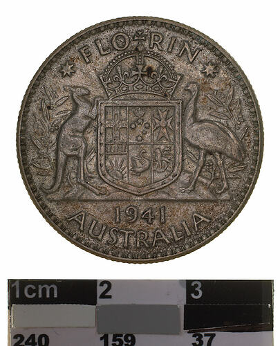 Coin - Florin (2 Shillings), Australia, 1941, photographed by Museums Victoria