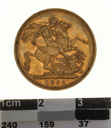 Coin - Sovereign, New South Wales, Australia, 1892, photographed by Museums Victoria