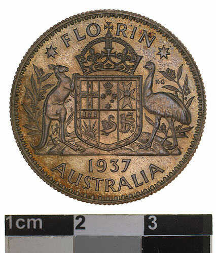 Pattern Coin - Florin (2 Shillings), Australia, 1937, photographed by Museums Victoria