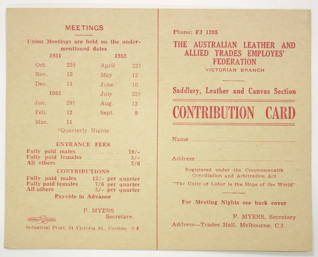 Contribution Card - The Australian Leather & Allied Trades Employes ...