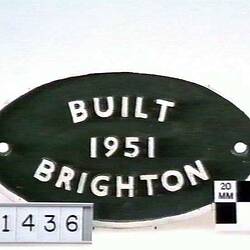 Locomotive Builders Plate - British Railways, Brighton Works, England, 1951