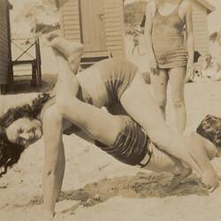 Digital Photograph - Two Girls Wrestling at Dendy Street Beach, Brighton, circa 1932