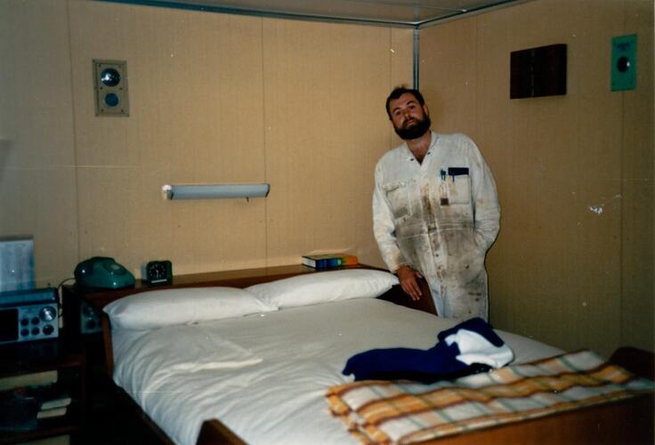 Digital Photograph - Chief Engineer in Living Quarters, Crude Oil Tanker 'BP Achiever', Melbourne, 1990