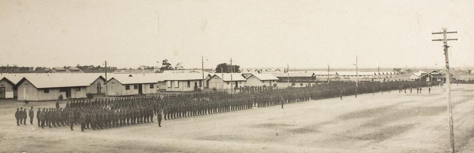 Digital Photograph - Line of Soldiers at Broadmeadows Military Camp, 1918