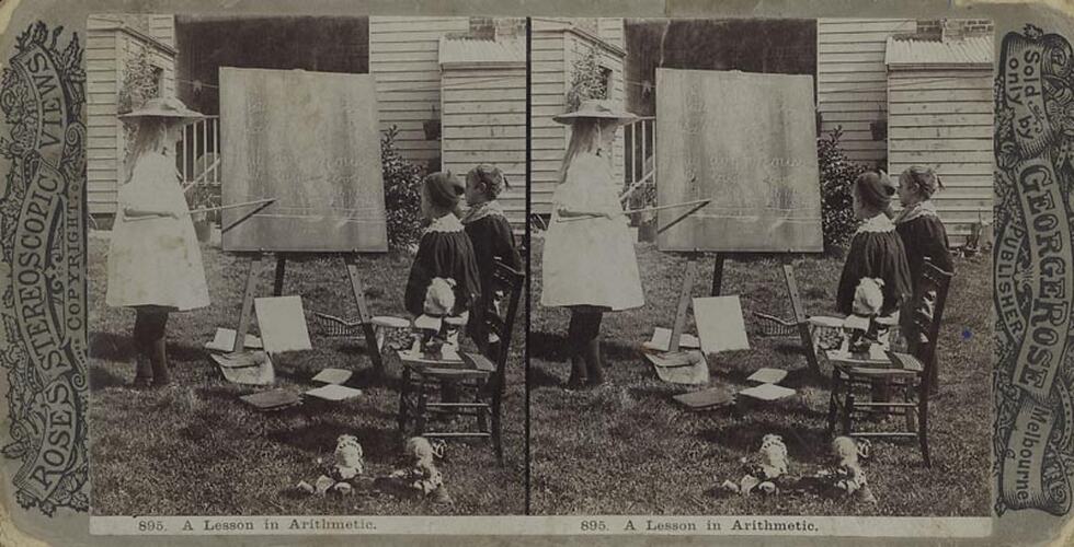 Digital Photograph - Rose's Stereographic Views, 'A Lesson in Arithmetic', Comical Stereograph, circa 1900
