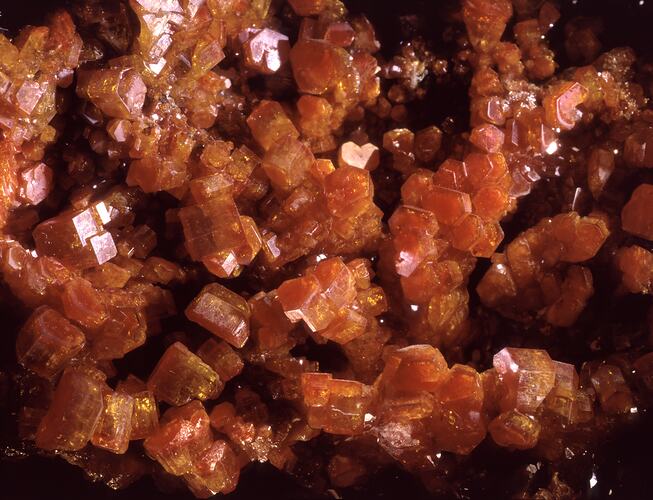 Cluster of cubic orange crystals.