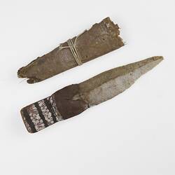 Paper bark sheath and stone knife