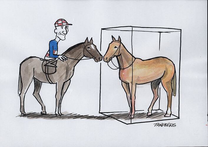 Cartoon - Ron Tandberg, Makybe Diva and Phar Lap, Colour Ink, 2005