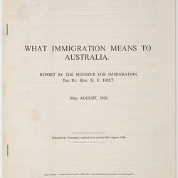 Report - What Immigration Means to Australia, 1956