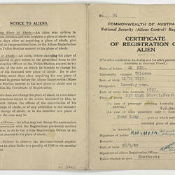 Certificate - Registration of Alien, Mr. Ah Him, 1940