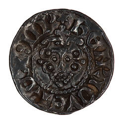 Coin, round, crowned bust of the King facing within a beaded circle; around; (mm. crescent and star).