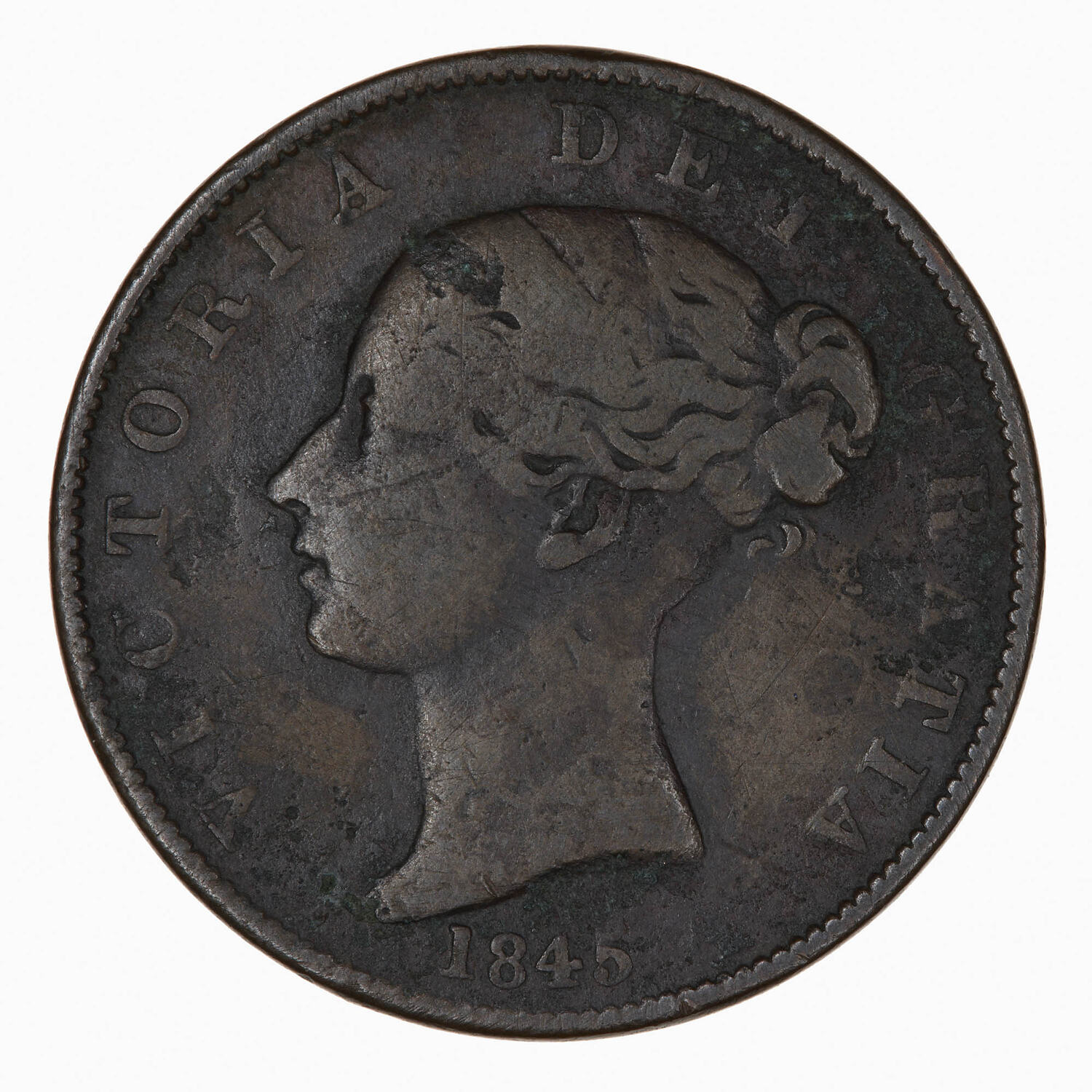 Coin Halfpenny, Queen Victoria, Great Britain, 1845 Coin Halfpenny, Queen Victoria, Great Britain, 1845