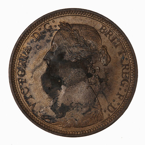 Coin - Halfpenny, Queen Victoria, Great Britain, 1893 (Obverse)