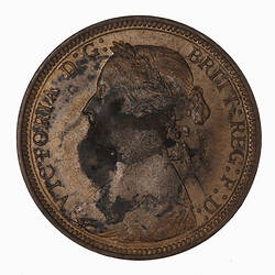 Coin - Halfpenny, Queen Victoria, Great Britain, 1893 (Obverse)