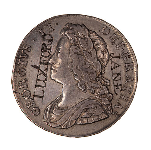 Coin - Halfcrown, George II, Great Britain, 1734 (Obverse)