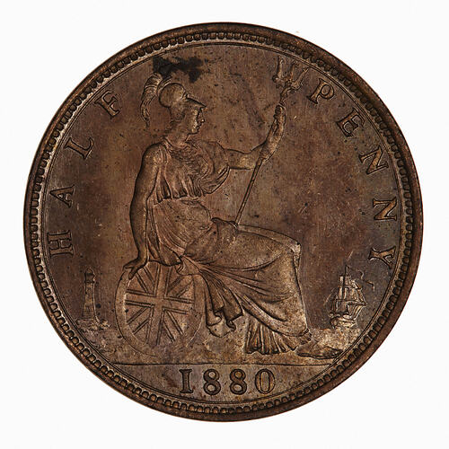 Coin - Halfpenny, Queen Victoria, Great Britain, 1880 (Reverse)