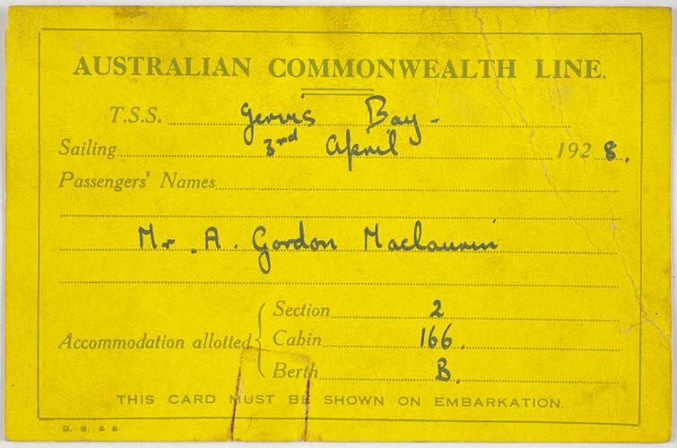 Yellow Passenger card - filled in.