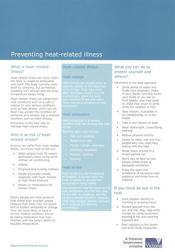 Information Sheet - 'Preventing Heat Related Illness', Department of Human Services, Nov 2008