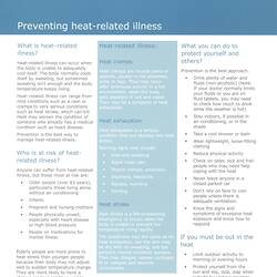 Information Sheet - 'Preventing Heat Related Illness', Department of Human Services, Nov 2008