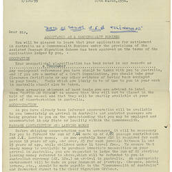 Letter - Acceptance as a Commonwealth Nominee, 1956