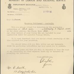 Letter - Interview Notification, 1956