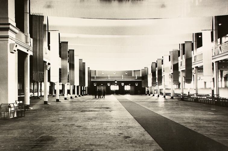 Photograph - Great Hall Decorations, Royal Visit, Exhibition Building, Melbourne, 27 Feb 1958