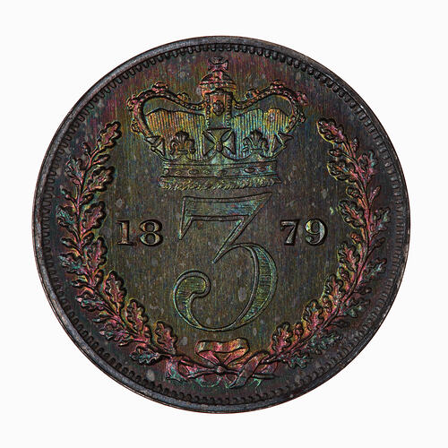 Coin - Threepence (Maundy), Queen Victoria, Great Britain, 1879 (Reverse)