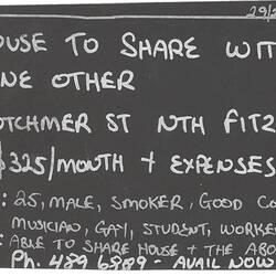 Advertisement - House to Share With One Other, 1991-1992