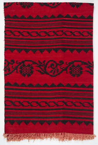 Floor Rug - Woven Wool, Red & Black, circa 1950s