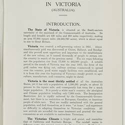 Booklet - Immigration & Labor Bureau, 'Land Settlement in Victoria', Crown Lands Department