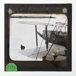 Lantern Slide - Gipsy Moth Seaplane, a de Havilland DH60G Gipsy Moth, on the Discovery, BANZARE, Voyage 1, Antarctica, 1929-1930