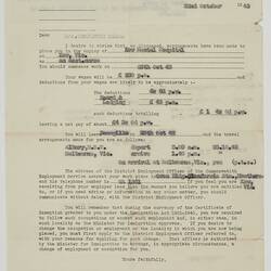 Letter - Commonwealth Employment Service, to Dimka Stojkovic, Bonegilla, 22 Oct 1948