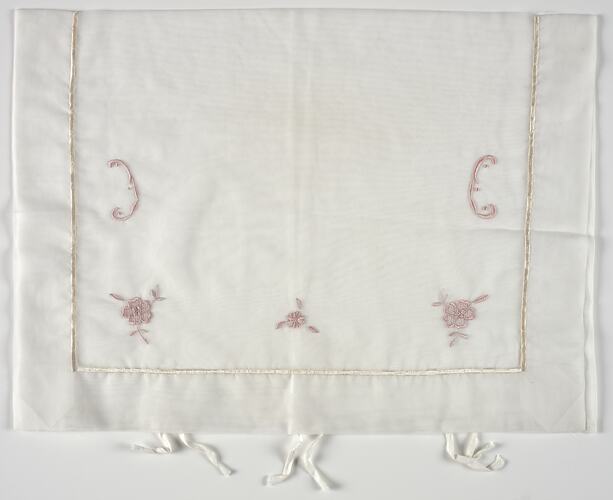 Pillow Case - Pink Floral Embroidery, circa 1950s